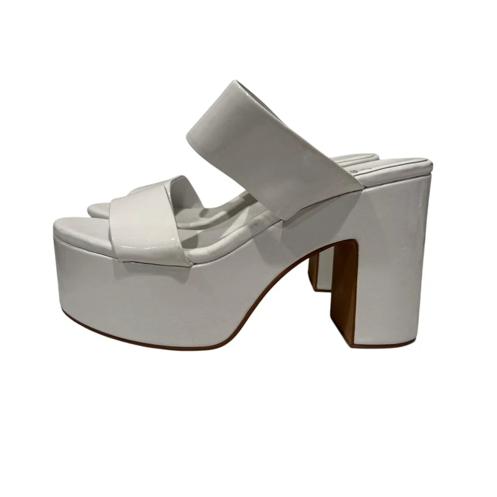 Jeffrey Campbell Women's White Platform Slip-On Block Heel Leather 8.5